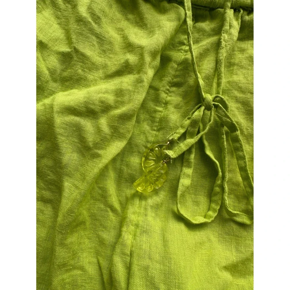 Haute Hippie Style Linen Blend Lime Green White Crop Top Shorts Set XL